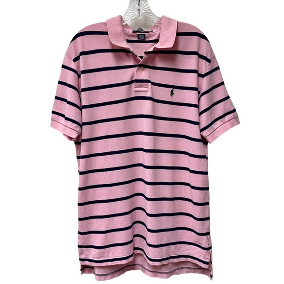 RALPH LAUREN POLO MENS SIZE L PINK NAVY STRIPE GREAT FOR SPRING & EASTER PREPPY - Picture 1 of 4